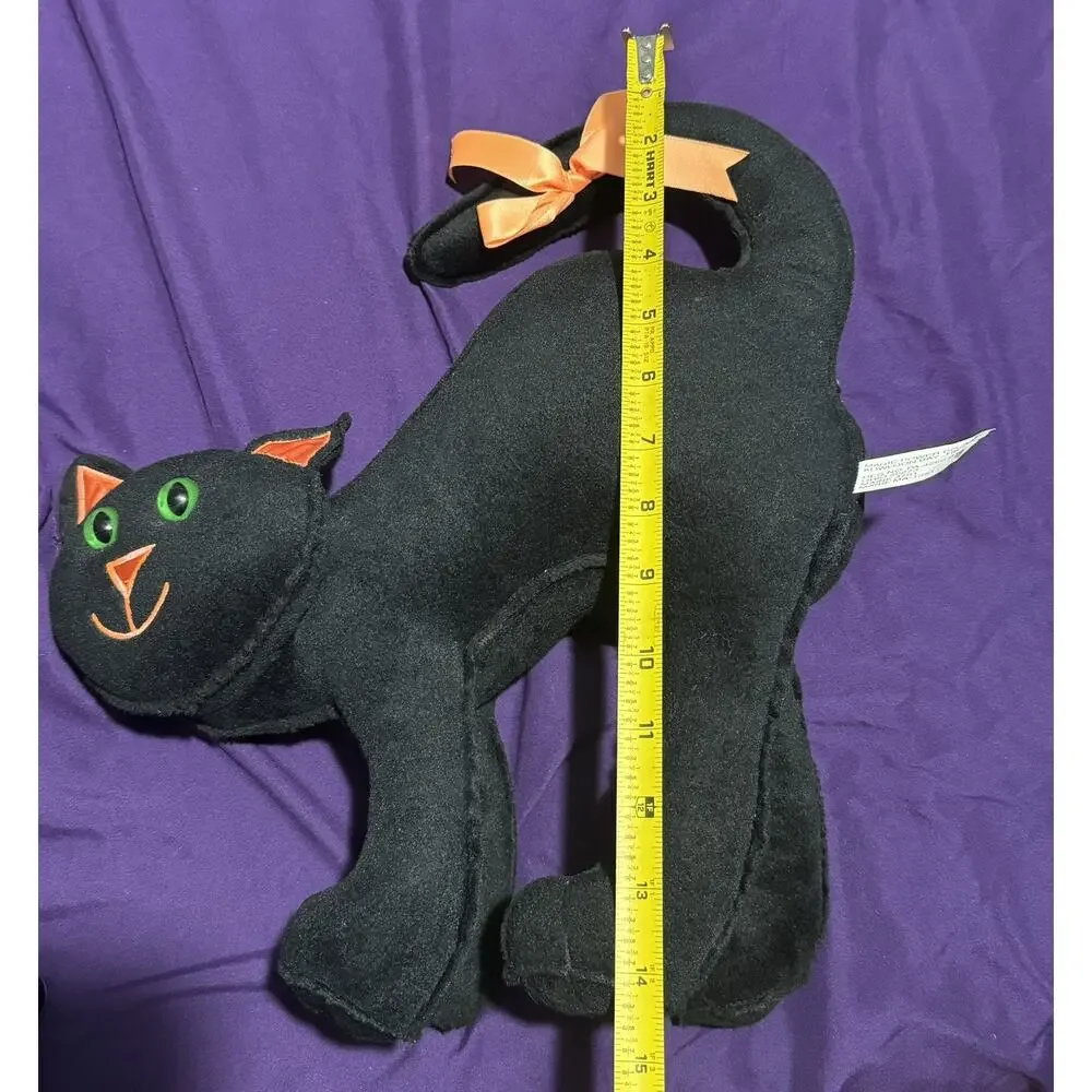 Vintage Halloween Black & Orange Cat Stuffed Animal Plush Holiday Decor